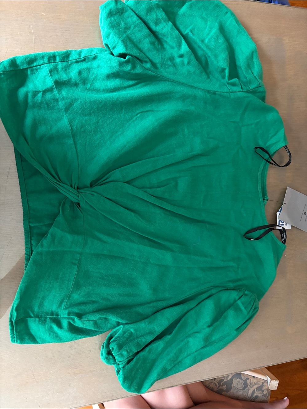 Marc New York Green Knot-Front Puff Sleeve Top